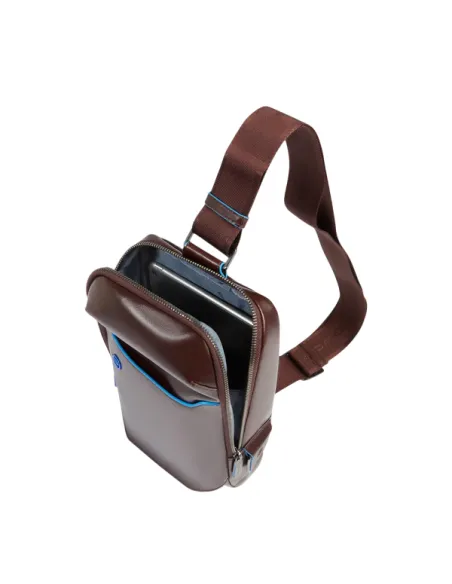 Piquadro Blue Square leather monosling bag, dark brown