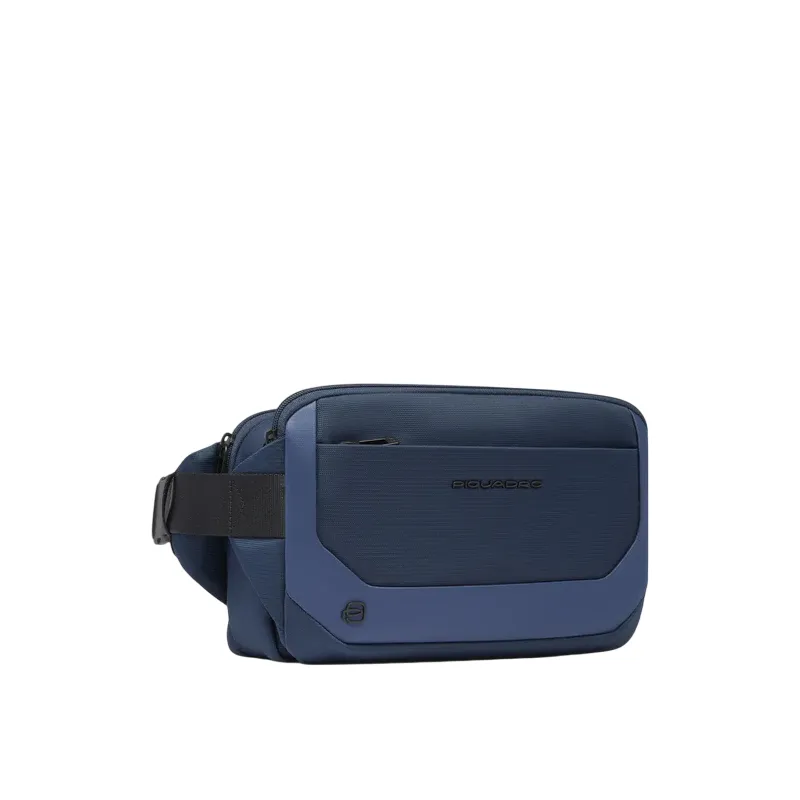 Piquadro expandable bumbag in recycled fabric, blue 2