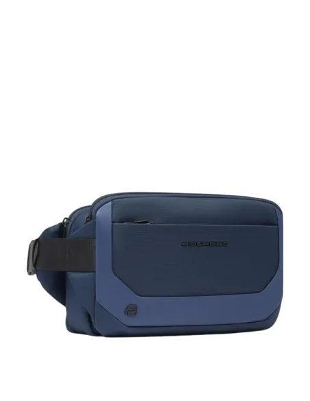 Piquadro expandable bumbag in recycled fabric, blue