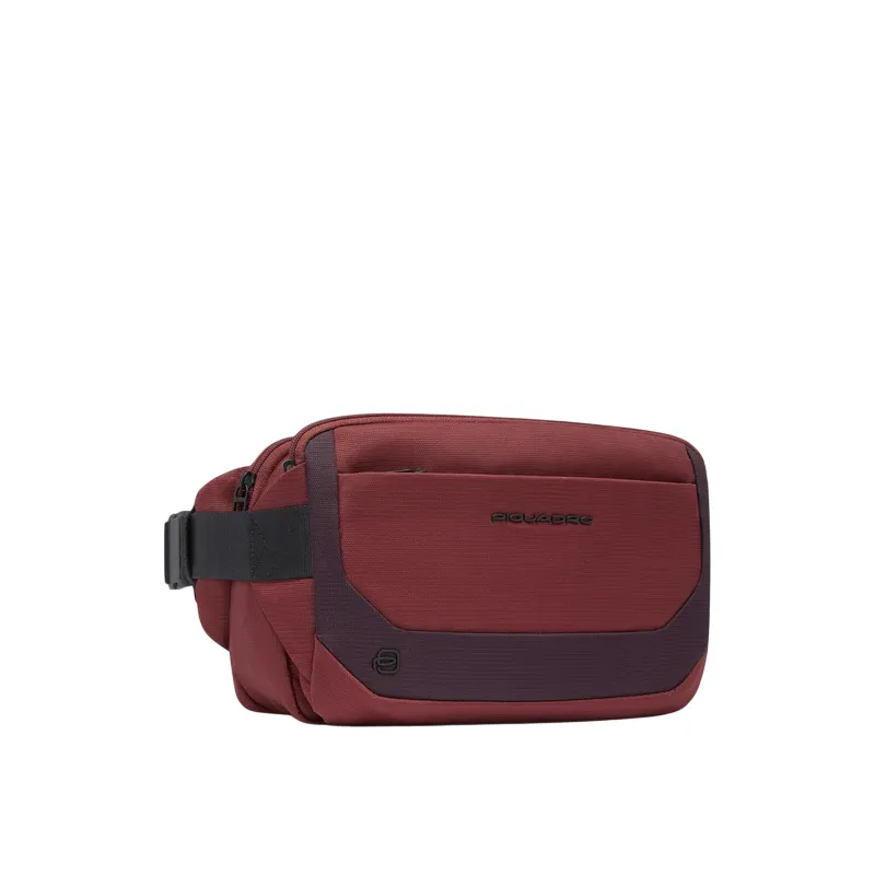 Piquadro expandable bumbag in recycled fabric, brown 2