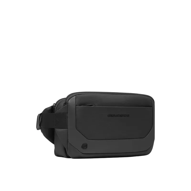 Piquadro expandable bumbag in recycled fabric, black 2