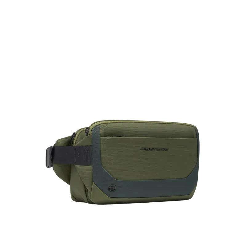 Piquadro expandable bumbag in recycled fabric, green 2