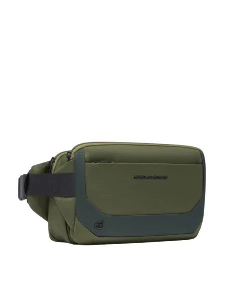 Piquadro expandable bumbag in recycled fabric, green