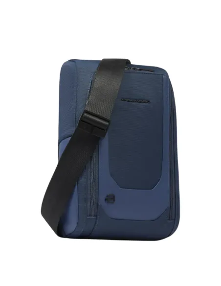 Piquadro Umhängetasche aus Stoff und Leder, blau