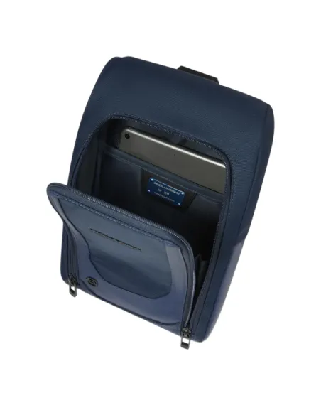 Piquadro Monosling bag in fabric and leather, blue