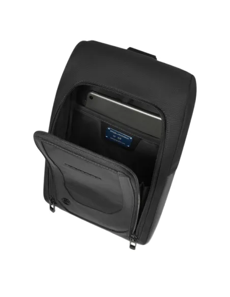 Piquadro Monosling bag in fabric and leather, black