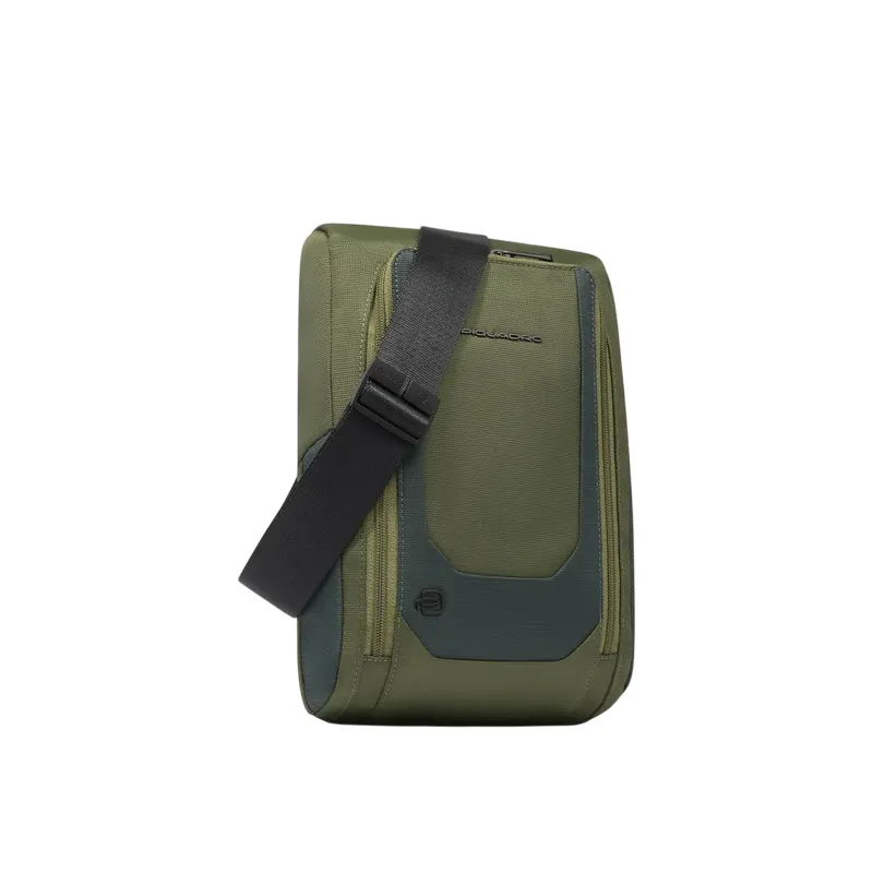 Piquadro Monosling bag in fabric and leather, green 2