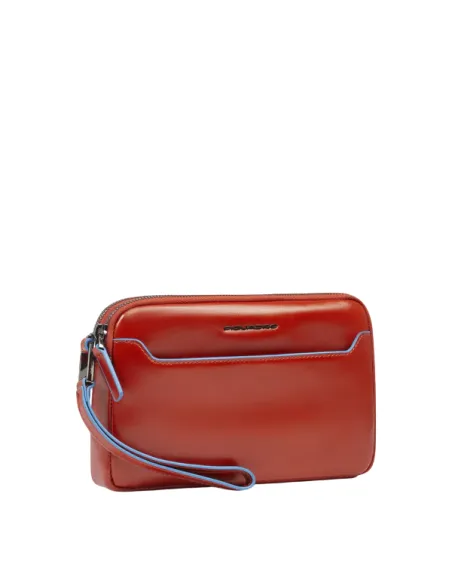 Herren Leder Clutch Tasche mit zwei Fächern Piquadro Blue Square, orange