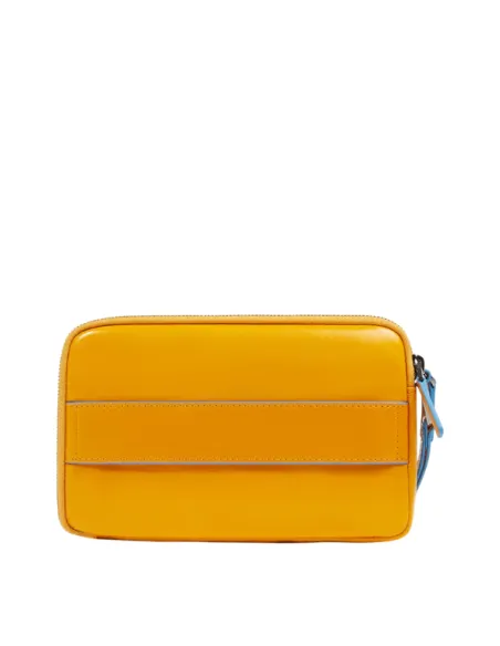 Herren Leder Clutch Tasche mit zwei Fächern Piquadro Blue Square, gelb