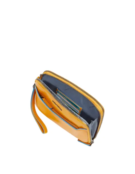 Piquadro Blue Square men's leather clutch bag with two compartments, yellow