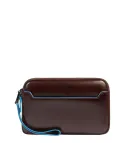 Herren Leder Clutch Tasche mit zwei Fächern Piquadro Blue Square, Dunkelbraun