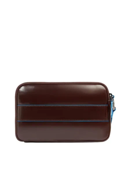 Piquadro Blue Square men's leather clutch bag with two compartments, dark brown