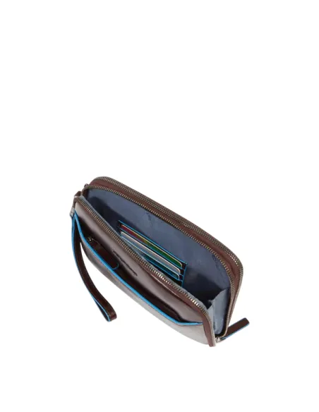 Herren Leder Clutch Tasche mit zwei Fächern Piquadro Blue Square, Dunkelbraun