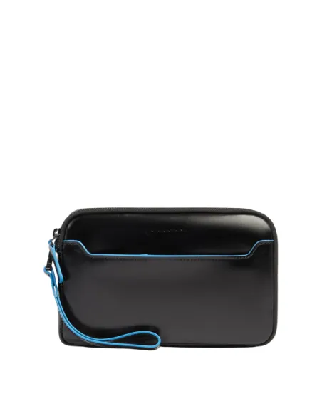Piquadro Blue Square men's leather clutch bag with two compartments, black