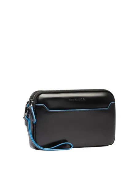 Piquadro Blue Square men's leather clutch bag with two compartments, black