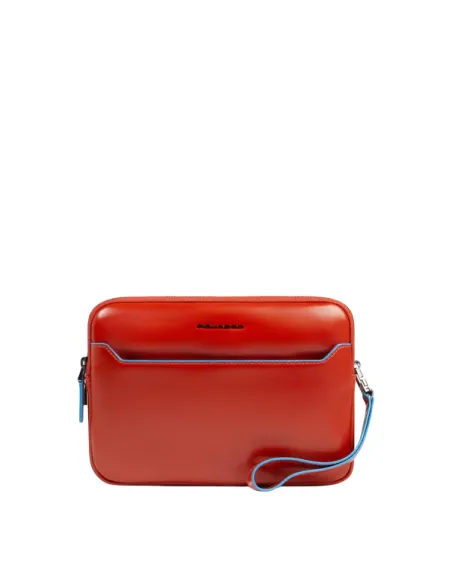 Men's clutch bag with Piquadro Blue Square imprint clasp, orange