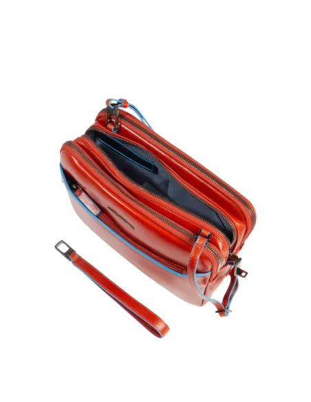 Men's clutch bag with Piquadro Blue Square imprint clasp, orange