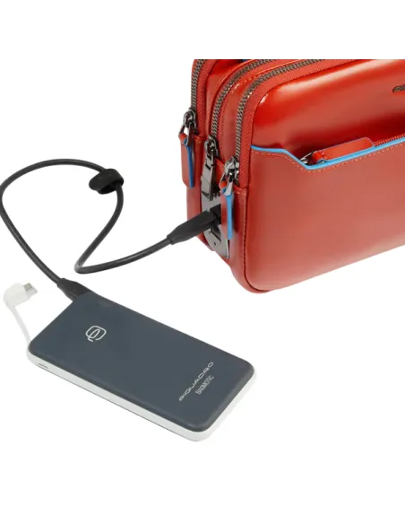 Pochette uomo con chiusura a impronta digitale Piquadro Blue Square, arancio