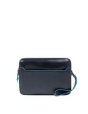 Men's clutch bag with Piquadro Blue Square imprint clasp, blue