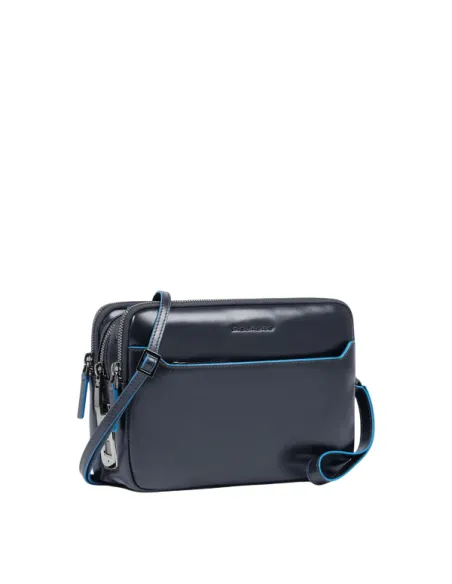 Men's clutch bag with Piquadro Blue Square imprint clasp, blue