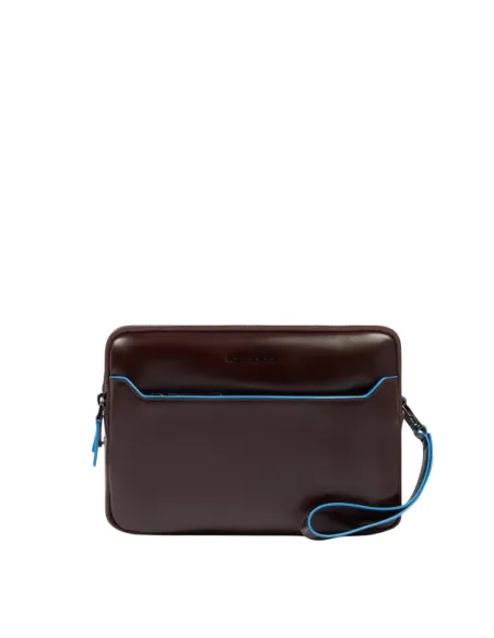Men's clutch bag with Piquadro Blue Square imprint clasp, dark brown