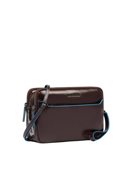 Men's clutch bag with Piquadro Blue Square imprint clasp, dark brown