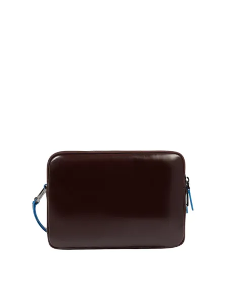 Men's clutch bag with Piquadro Blue Square imprint clasp, dark brown