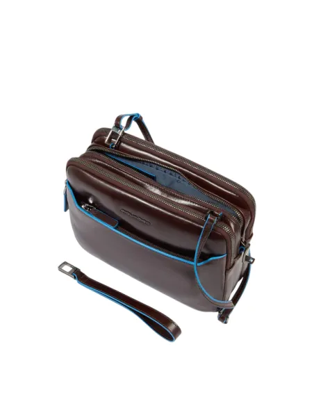 Men's clutch bag with Piquadro Blue Square imprint clasp, dark brown