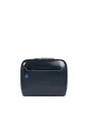 Piquadro Blue Square kleine horizontale Leder-Umhängetasche, blau