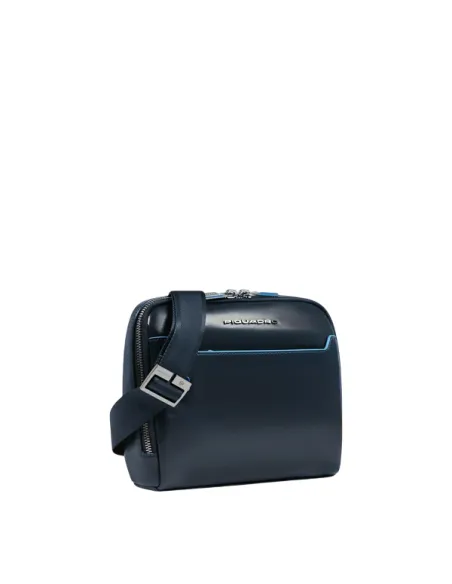 Borsello uomo in pelle Piquadro schermato con protezione RFID, blu