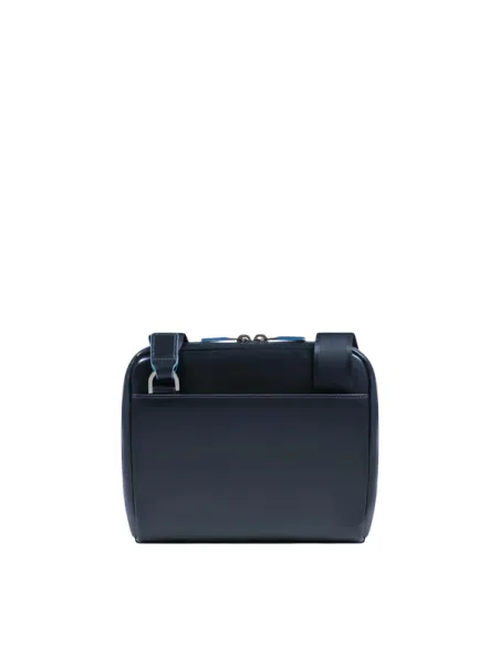Piquadro Blue Square kleine horizontale Leder-Umhängetasche, blau
