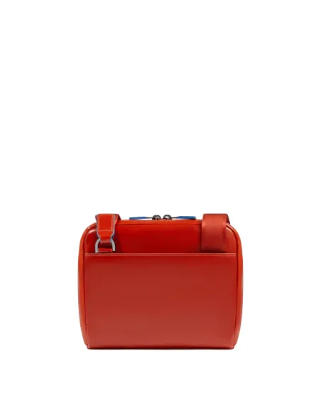 Piquadro Blue Square small horizontal leather man's cross-body bag, orange