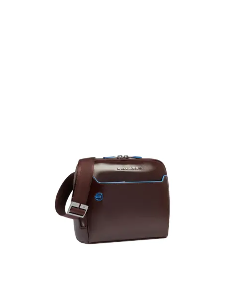 Borsello uomo in pelle Piquadro schermato con protezione RFID, mogano