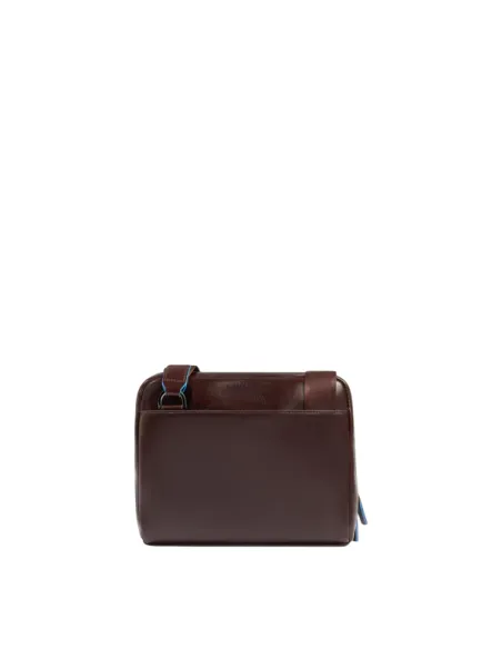 Piquadro Blue Square small horizontal leather man's cross-body bag, dark brown