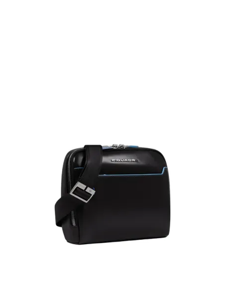 Piquadro Blue Square small horizontal leather man's cross-body bag, black