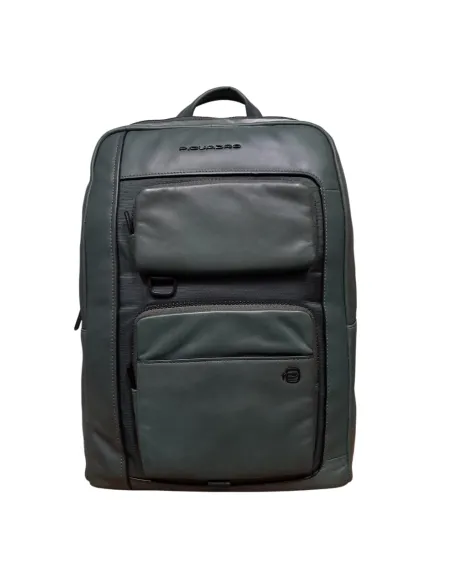 Zaino in pelle e tessuto PQ Liko con porta pc da 14, verde