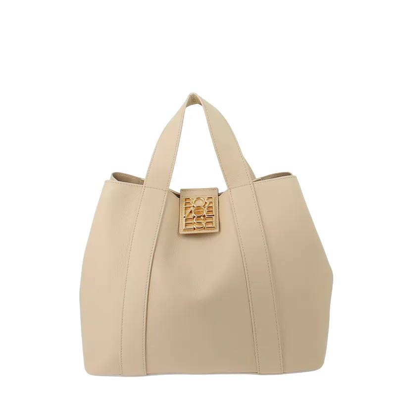 Borsa a mano in pelle Borbonese Nueve, sabbia 2