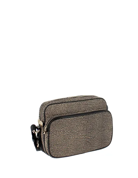 Borbonese crossbody bag in recycled fabric with front pocket, natural-black