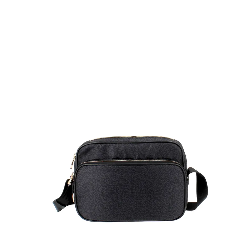Borsa a tracolla con tasca frontale Borbonese, nera