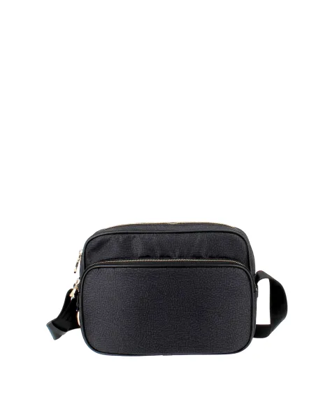 Borbonese crossbody bag in recycled fabric with front pocket, black