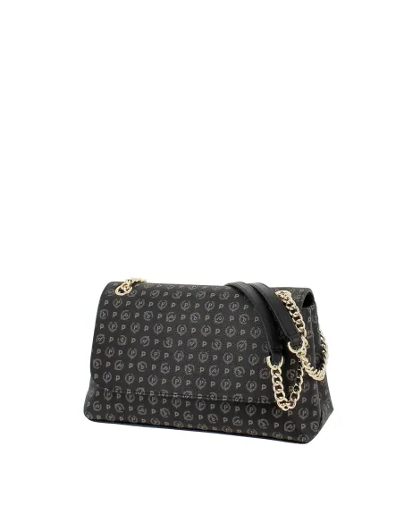 Mittlere Umhängetasche für Damen mit Klappe Pollini Heritage, schwarz