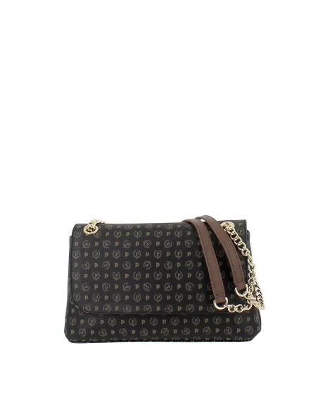 Borsa donna media misura con pattina Pollini Heritage, nero-marrone