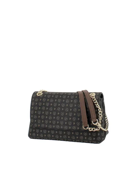 Borsa donna media misura con pattina Pollini Heritage, nero-marrone