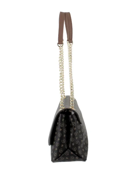 Borsa donna media misura con pattina Pollini Heritage, nero-marrone