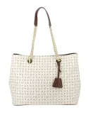 Shopping bag with magnetic central button ivory-brown