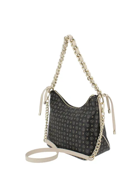 Pollini heritage mittelgroße Schultertasche, schwarz-elfenbein