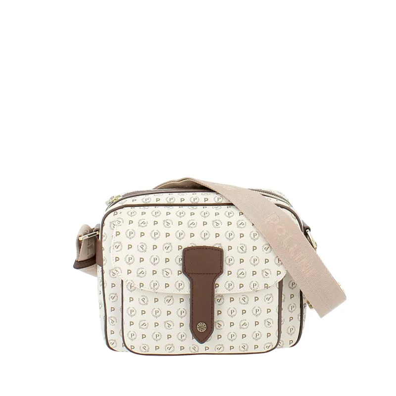Borsa a tracolla con cerniera Pollini avorio-marrone
