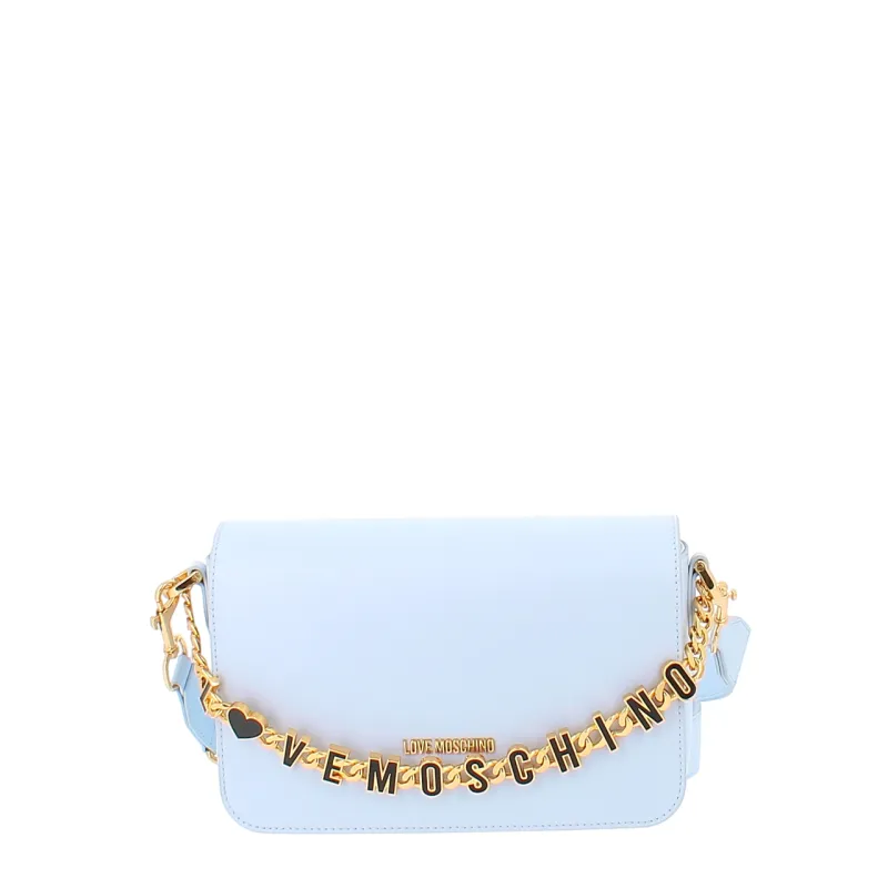 Love Moschino women's leather shoulder bag, light blue