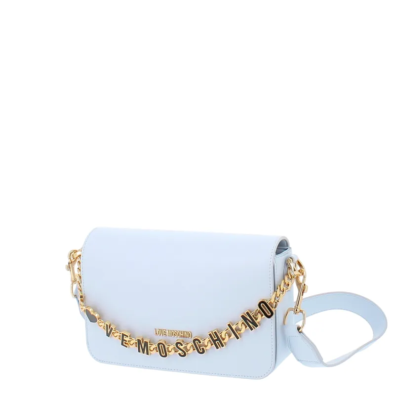 Love Moschino women's leather shoulder bag, light blue 2