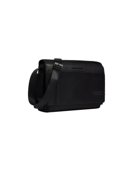 Messenger Bag für PC 15.6 aus Stoff und Leder Piquadro Wollem, schwarz